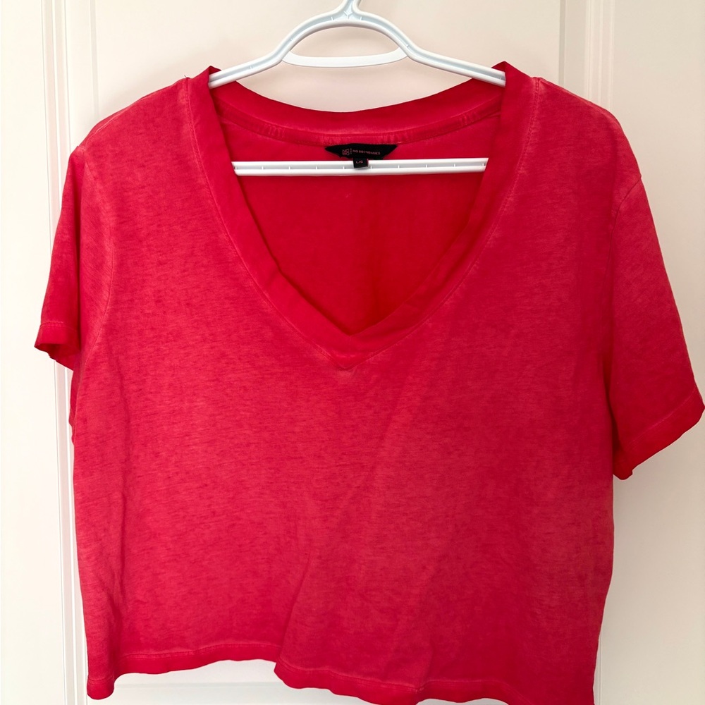 Acid wash Red V-Neck Crop Top